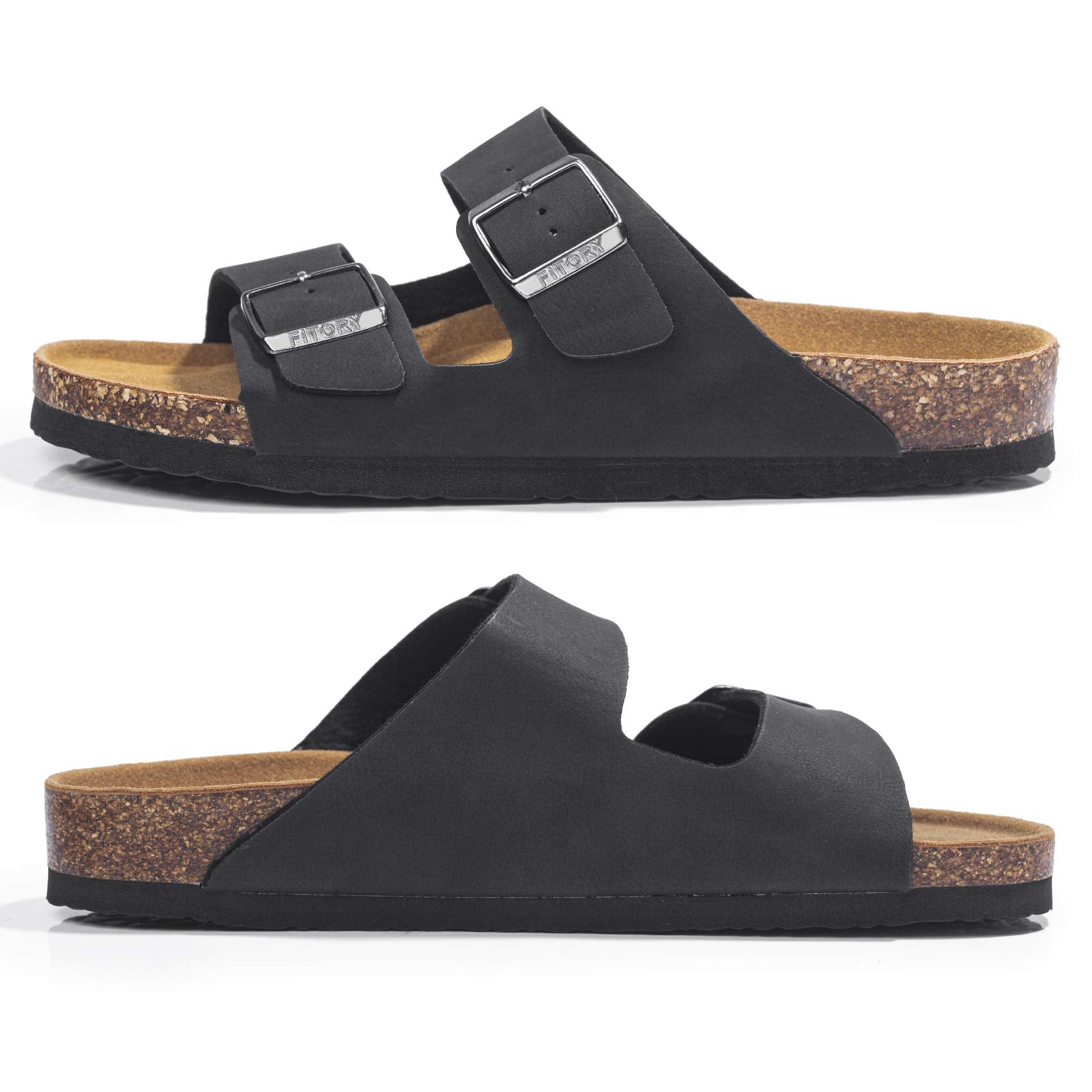 FITORY Mens Sandals, Arch Support Slides with Adjustable Buckle Straps and Cork Footbed Size 7-14.5