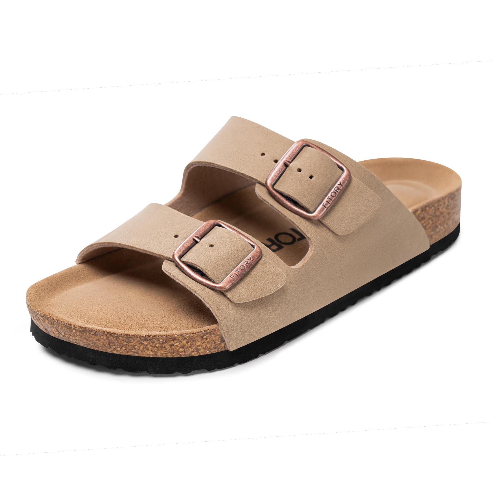 FITORY Mens Sandals, Arch Support Slides with Adjustable Buckle Straps and Cork Footbed Size 7-14.5