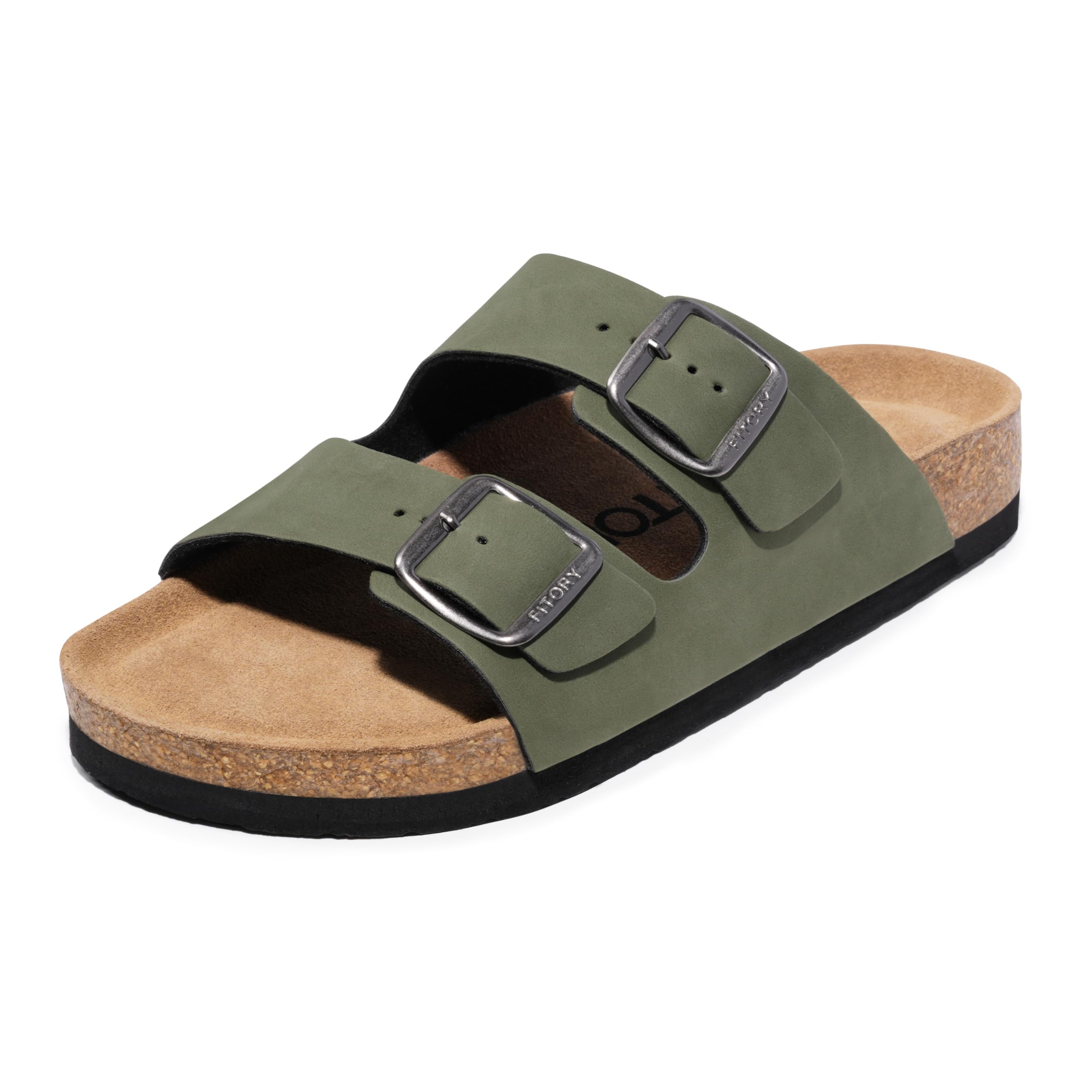 FITORY Mens Sandals, Arch Support Slides with Adjustable Buckle Straps and Cork Footbed Size 7-14.5