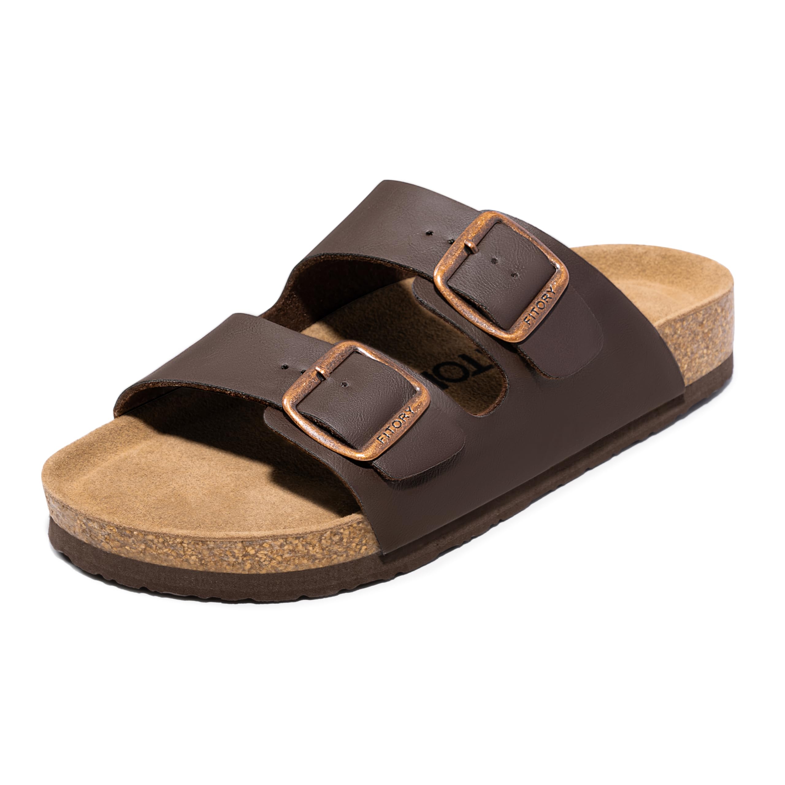 FITORY Mens Sandals, Arch Support Slides with Adjustable Buckle Straps and Cork Footbed Size 7-14.5