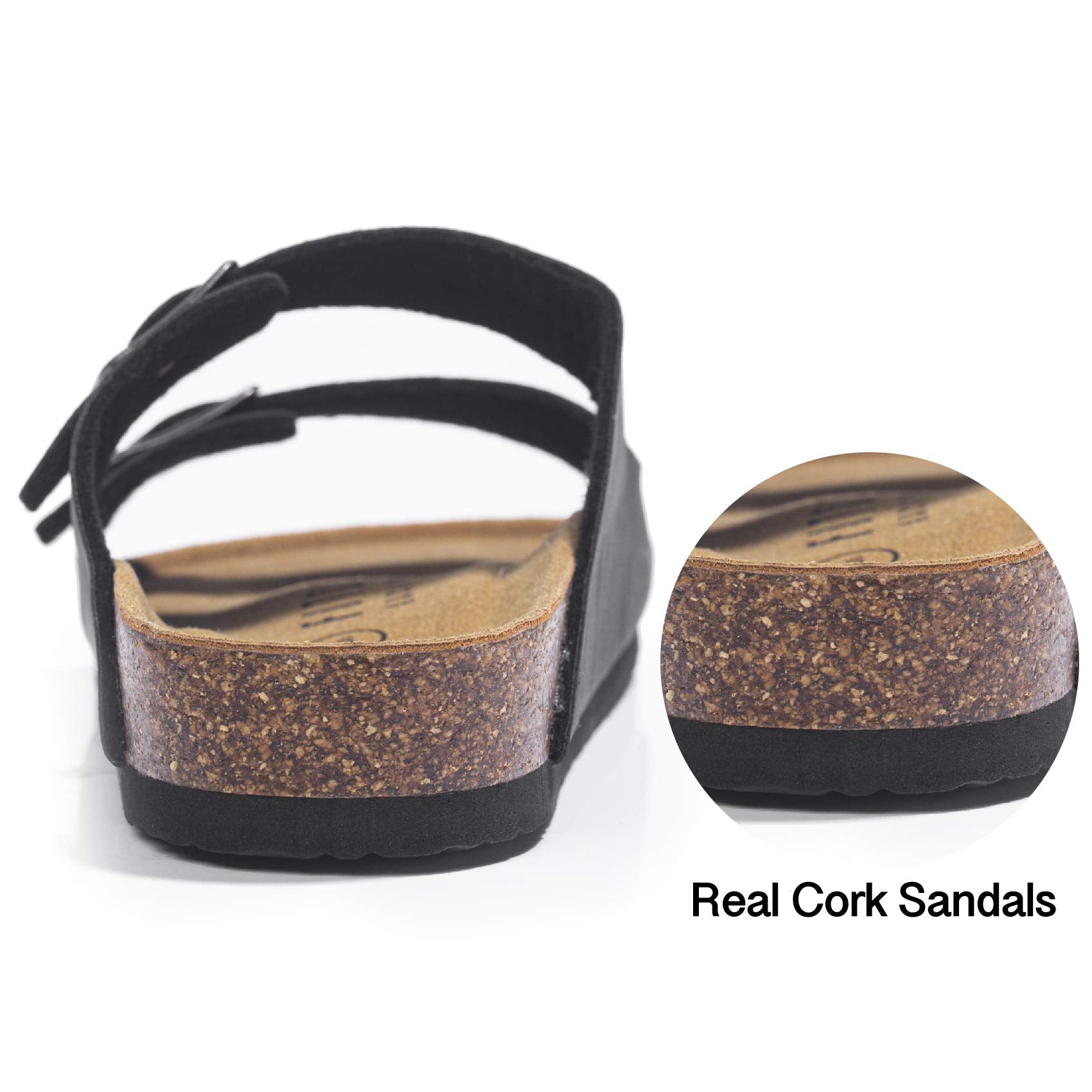 FITORY Mens Sandals, Arch Support Slides with Adjustable Buckle Straps and Cork Footbed Size 7-14.5