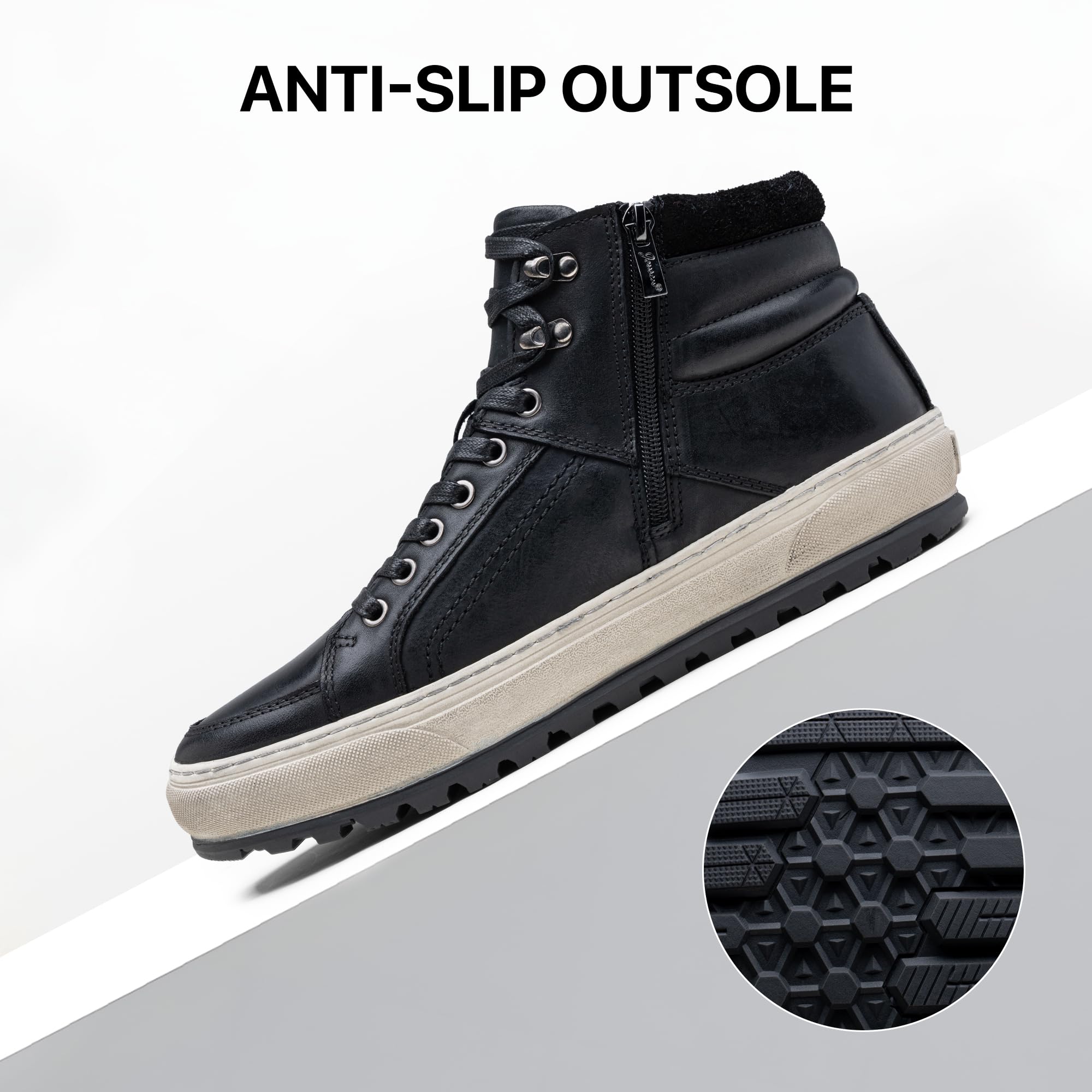 Jousen Men's Leather High Top Sneakers