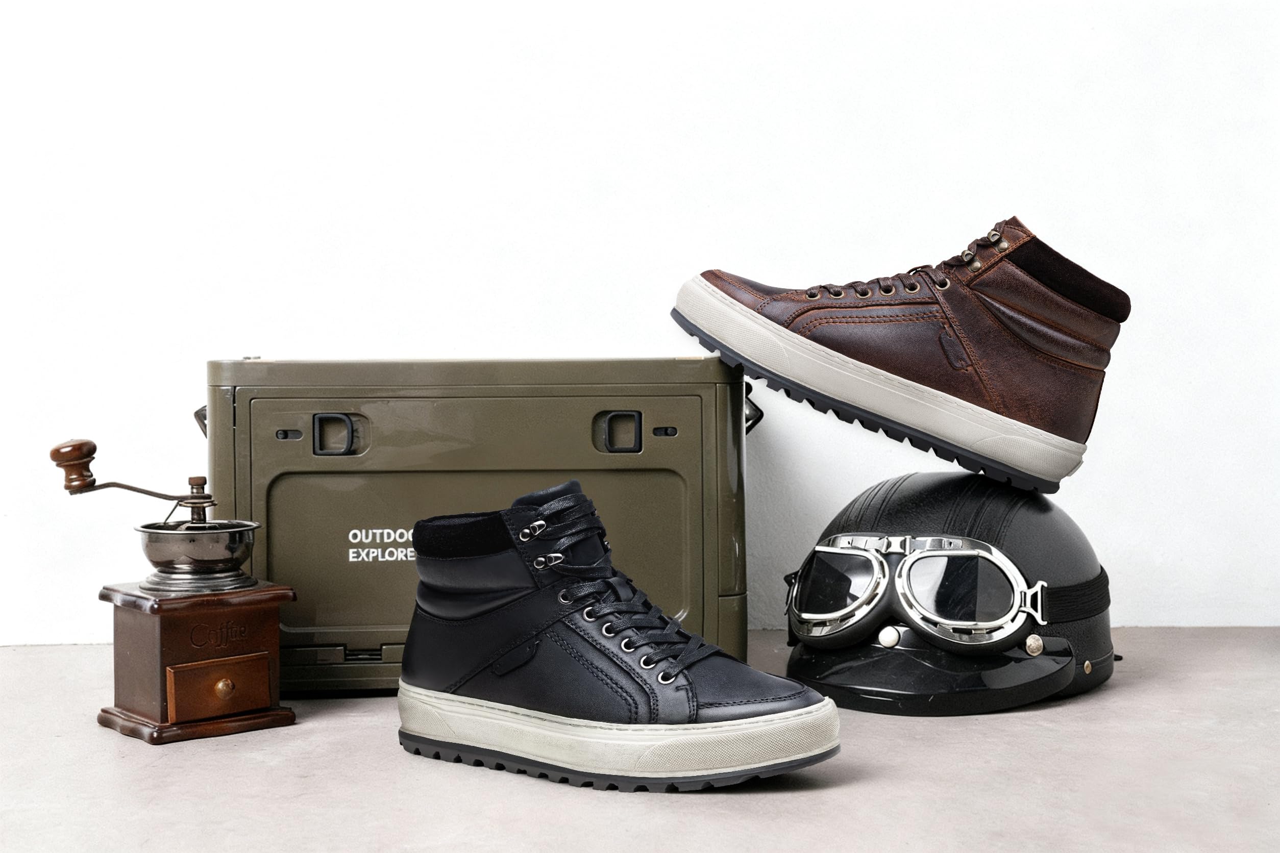 Jousen Men's Leather High Top Sneakers