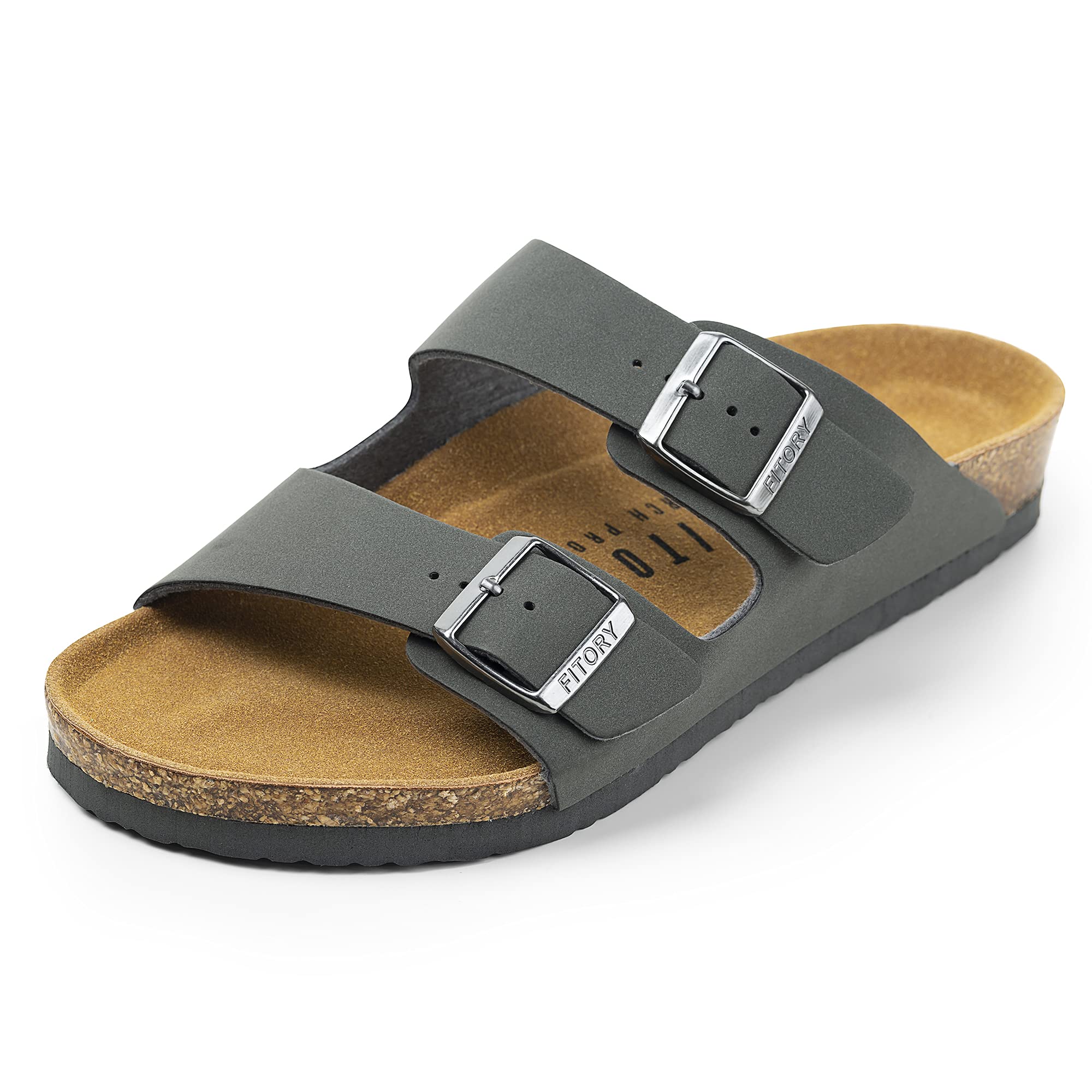 FITORY Mens Sandals, Arch Support Slides with Adjustable Buckle Straps and Cork Footbed Size 7-14.5