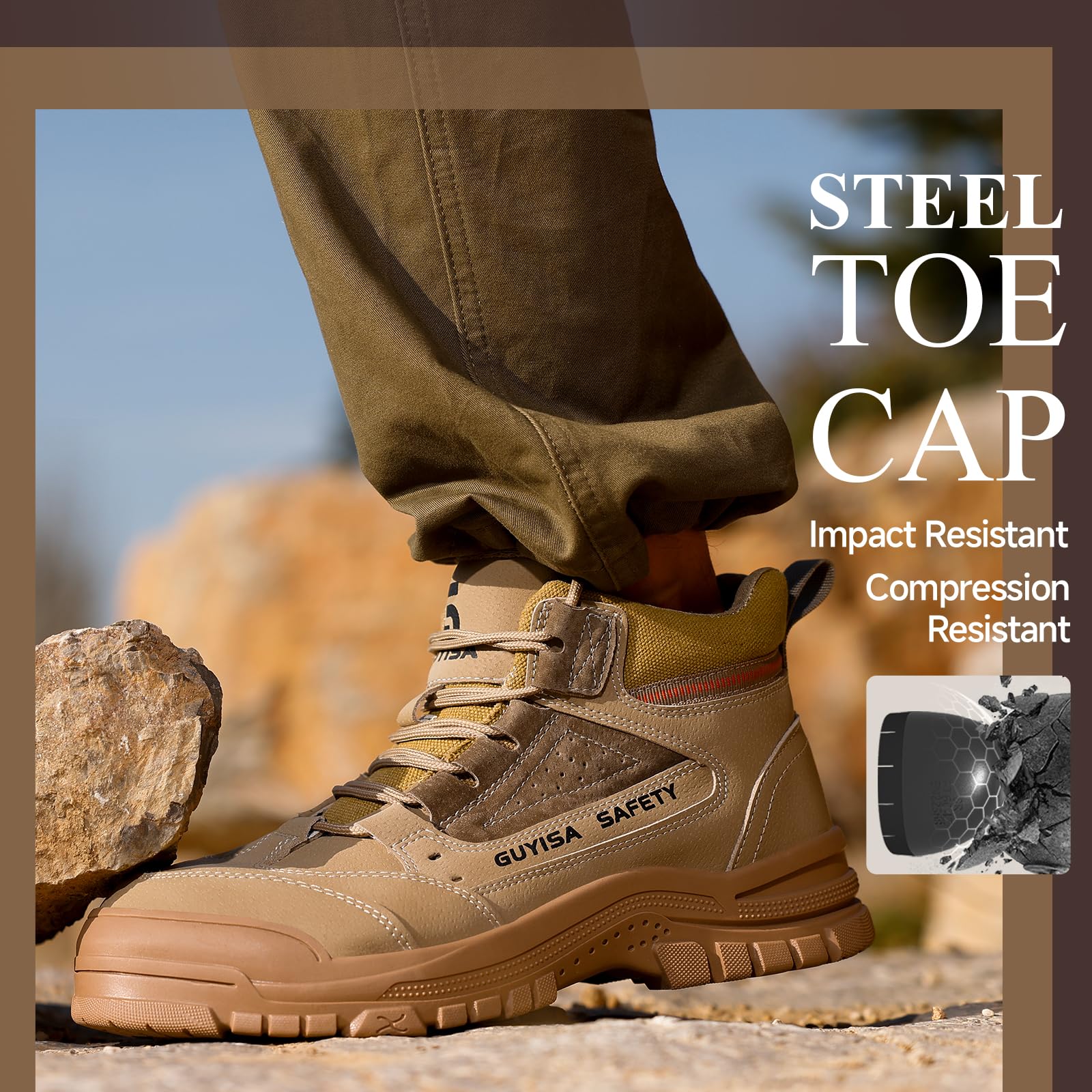 GUSAYEX Steel Toe Safety Work Boots