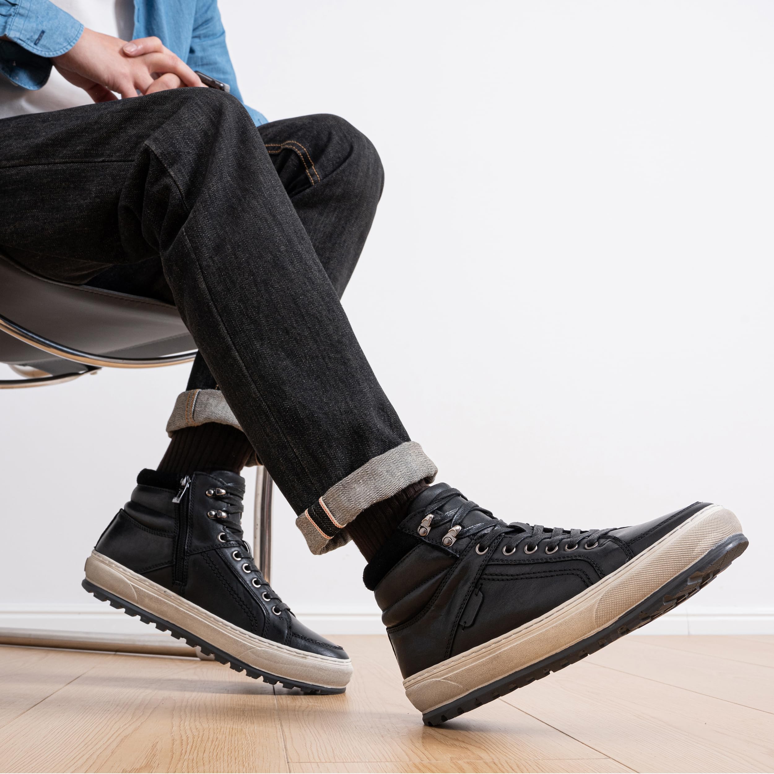 Jousen Men's Leather High Top Sneakers