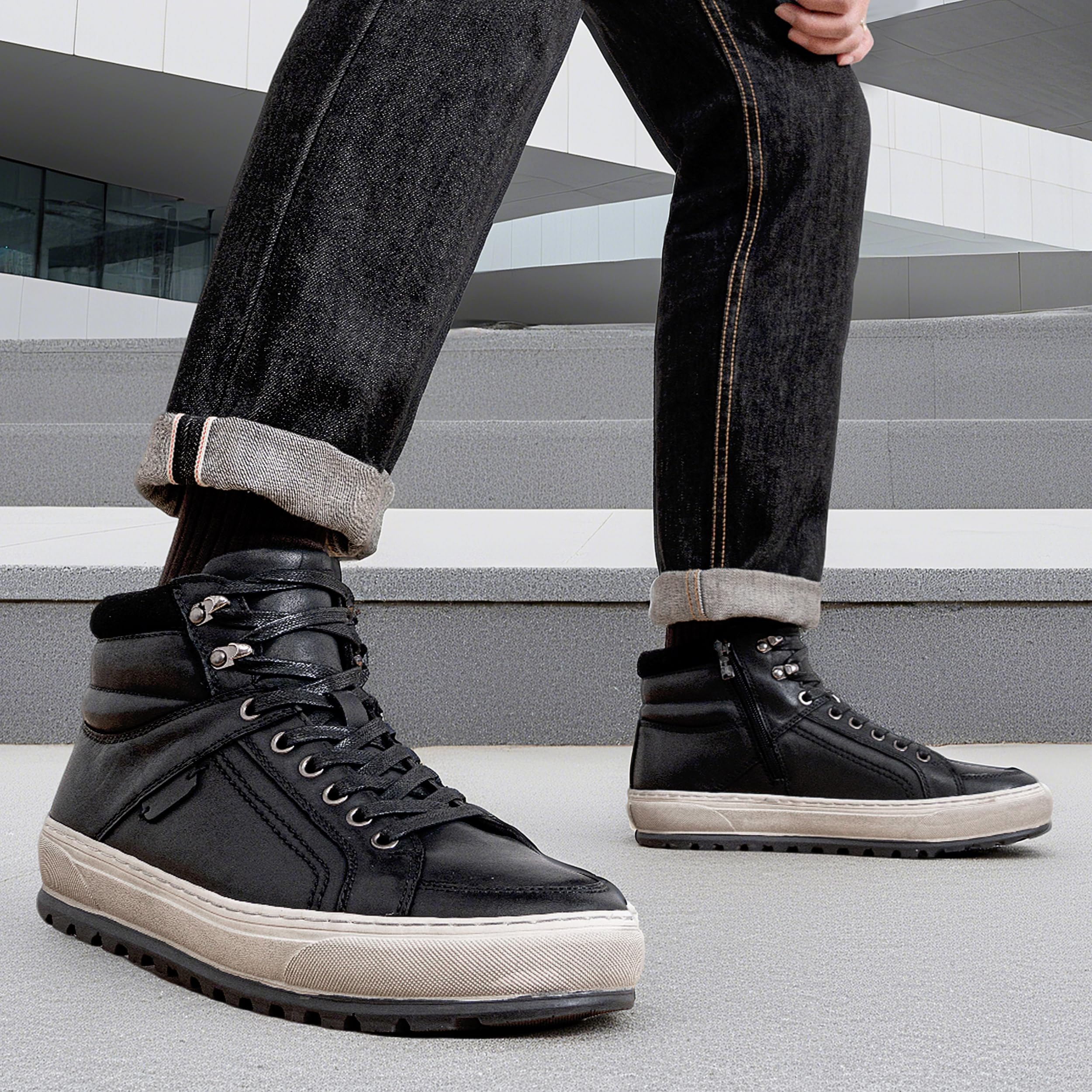 Jousen Men's Leather High Top Sneakers