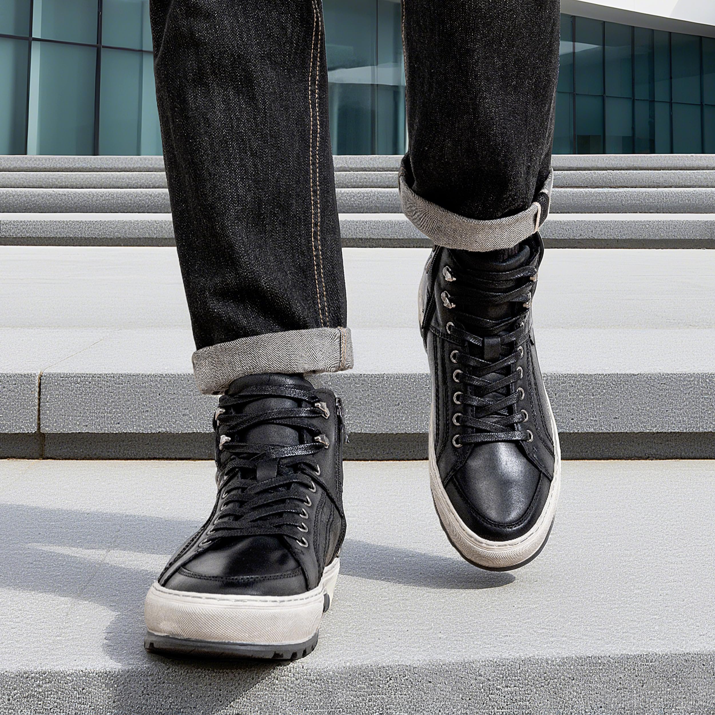 Jousen Men's Leather High Top Sneakers